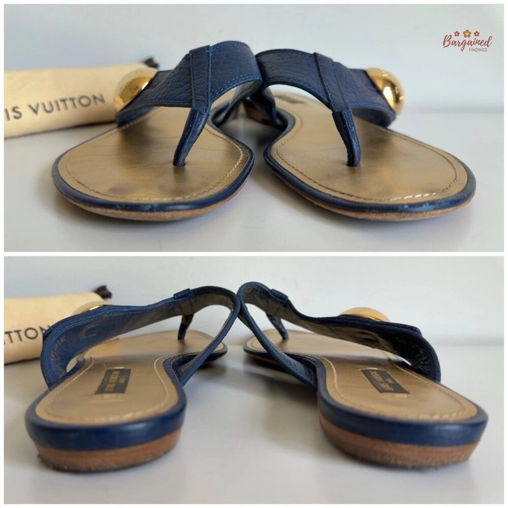 Authentic Louis Vuitton Navy Leather Chaussures Slides Thong Sandals 38.5/8.5 - Picture 5 of 13